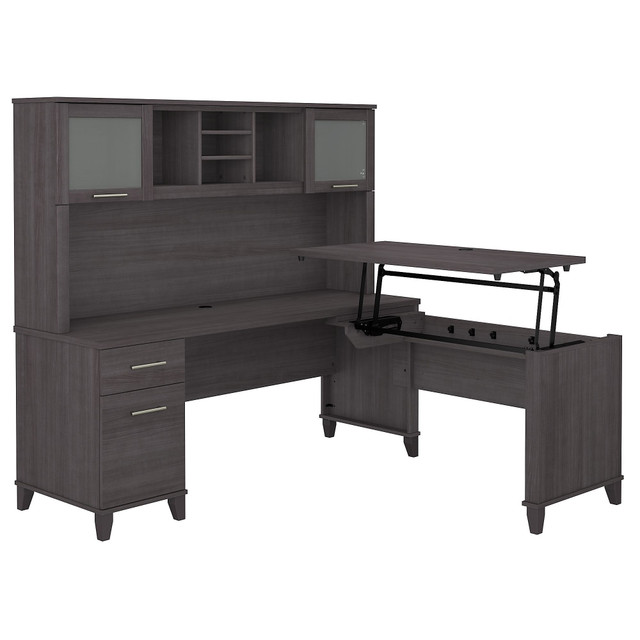 BUSH INDUSTRIES INC. SET015SG Bush Furniture Somerset 72inW 3-Position Sit-To-Stand L-Shaped Desk With Hutch, Storm Gray, Standard Delivery