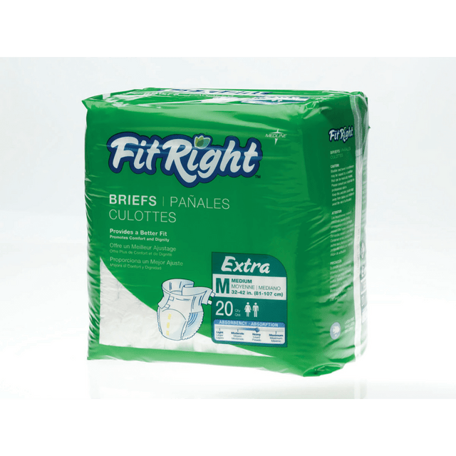 MEDLINE INDUSTRIES, INC. FITEXTRAMDZ FitRight Extra Disposable Briefs, Medium, White, Bag Of 20 Briefs