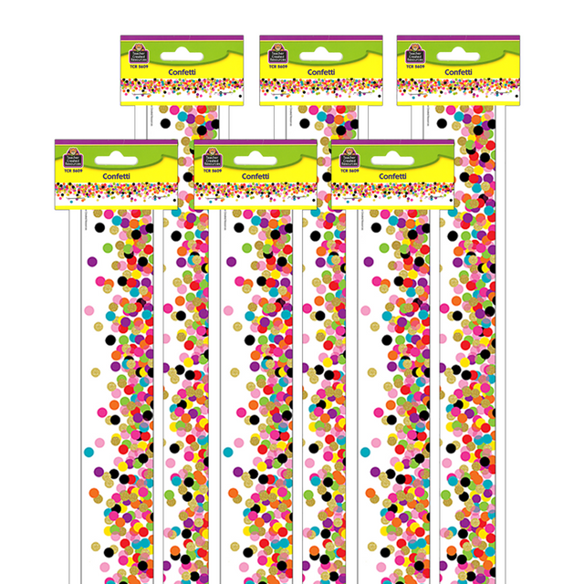 Create a special bulletin board theme with these vibrant border trim strips.  Use this colorful border trim to liven up your classroom!  Create fresh looks for bulletin boards, windows, walls, and class projects.  Layer them for extra impact. Or mix and match them with coordinating products (stickers, notepads, awards, etc.) to promote a classroom theme  Includes 72 borders total.