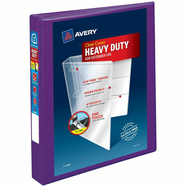 AVERY PRODUCTS CORPORATION 79771 Avery Heavy-Duty View 3-Ring Binder With Locking One-Touch EZD Rings, 1in D-Rings, 42% Recycled, Purple AVERY PRODUCTS CORPORATION 79771 Avery Heavy-Duty View 3-Ring Binder With Locking One-Touch EZD Rings, 1in D-Rings, 42% Recycled, Purple