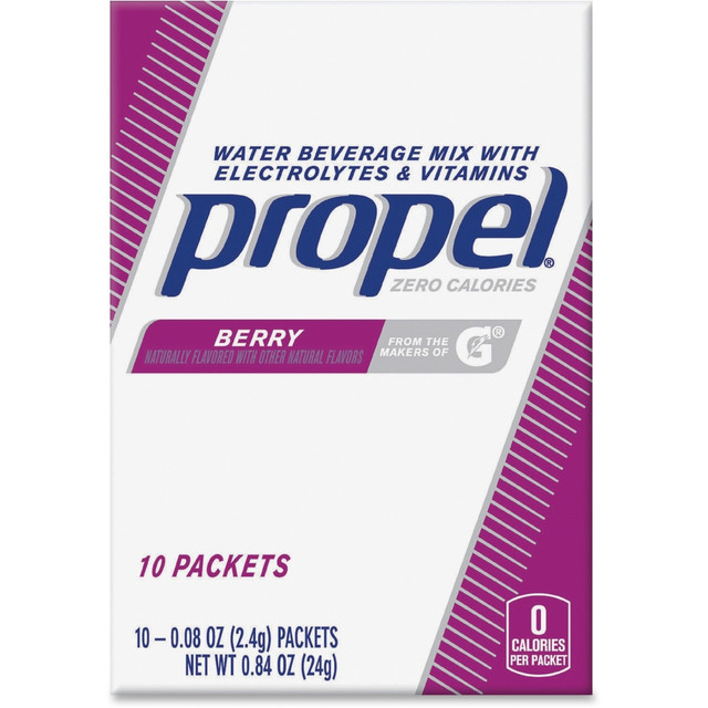 QUAKER FOODS 01087 Propel Water Beverage Mix Packets with Electrolytes and Vitamins - Powder - Berry Flavor - 0.08 oz - 120 / Carton QUAKER FOODS 01087 Propel Water Beverage Mix Packets with Electrolytes and Vitamins - Powder - Berry Flavor - 0.08 oz - 120 / Carton