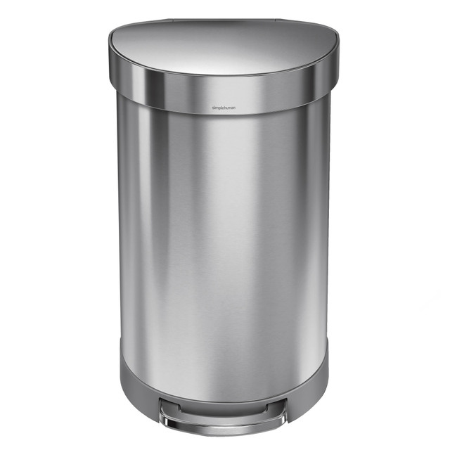 SIMPLEHUMAN LLC CW2030 simplehuman Semiround Stainless Steel Liner Rim Step Can, 12 Gallons, Brushed Stainless Steel