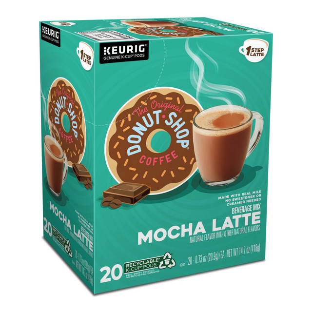 Appease your sweet tooth while getting your coffee fix with these Keurig Original Donut Shop Mocha Latte Pods. Each pod fills your mug with a rich chocolaty flavor thats great at any time of the day.  Indulge your taste buds in the smooth and creamy chocolaty coffee flavor of a mocha latte.  Low in calories.  Comes with 20 K-Cup Pods.  Eco-conscious choice - has one or more meaningful eco-attributes or eco-labels.