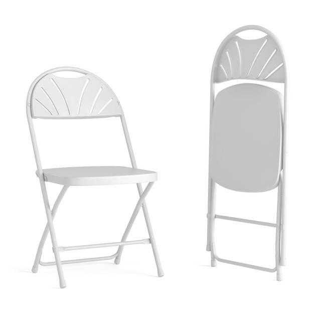 FLASH FURNITURE 2LEL4WHITE HERCULES Series 650-lb Capacity Plastic Fan Back Folding Chairs, White, Set Of 2 Chairs FLASH FURNITURE 2LEL4WHITE HERCULES Series 650-lb Capacity Plastic Fan Back Folding Chairs, White, Set Of 2 Chairs