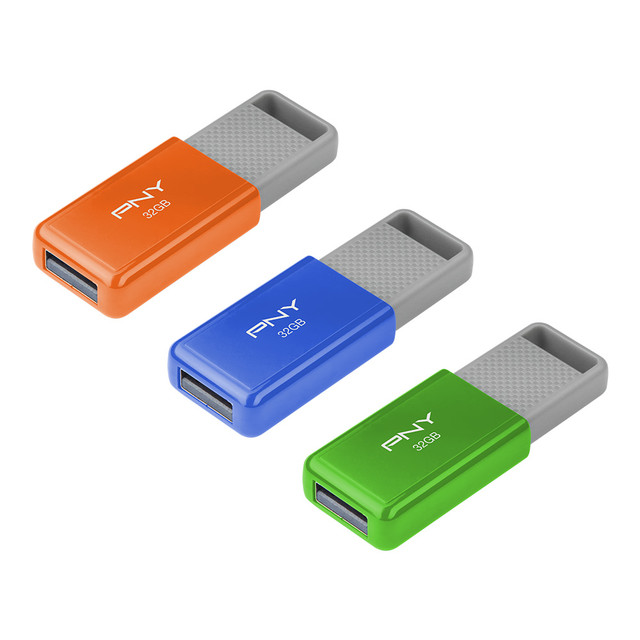 PNY TECHNOLOGIES, INC. P-FD32GX3ODM-GE PNY USB 2.0 Flash Drives, 32GB, Assorted Colors, Pack Of 3 Drives PNY TECHNOLOGIES, INC. P-FD32GX3ODM-GE PNY USB 2.0 Flash Drives, 32GB, Assorted Colors, Pack Of 3 Drives