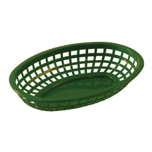 TABLECRAFT PRODUCTS, INC. 1074G Tablecraft Oval Plastic Serving Baskets, 1-7/8inH x 6inW x 9-3/8inD, Green, Pack Of 12 Baskets