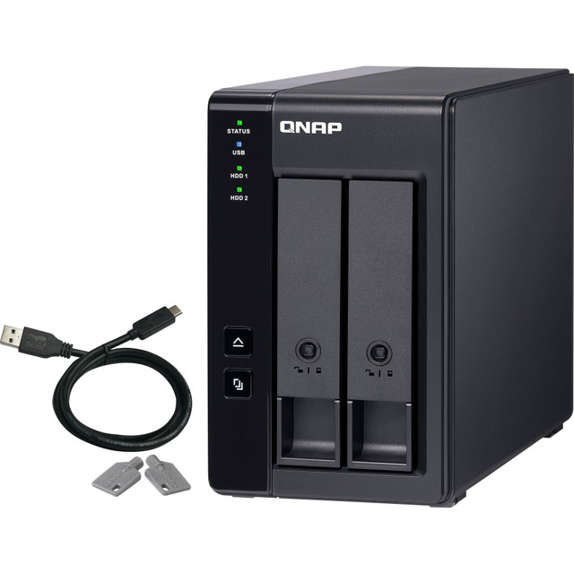 QNAP TR-002-US  2 Bay USB Type-C Direct Attached Storage with Hardware RAID - 2 x HDD Supported - 2 x SSD Supported - Serial ATA/600 Controller - RAID Supported 0, 1, JBOD - 2 x Total Bays - 2 x 2.5in/3.5in Bay - 1 USB Port(s) - CIFS/SMB - Desktop