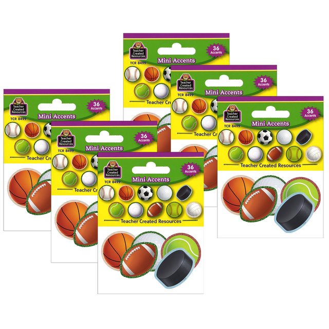 EDUCATORS RESOURCE Teacher Created Resources TCR8499-6  Mini Accents, Sports, 36 Pieces Per Pack, Set Of 6 Packs