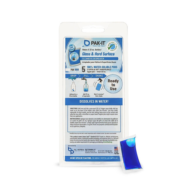 BIG 3 PACKAGING, LLC PAK55515-100 PAK-IT Glass And Hard-Surface Cleaner, Pleasant Scent, Pack Of 5 BIG 3 PACKAGING, LLC PAK55515-100 PAK-IT Glass And Hard-Surface Cleaner, Pleasant Scent, Pack Of 5