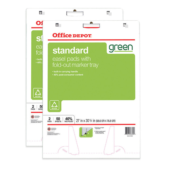 OFFICE DEPOT FL2318102-002  Brand Bleed Resistant Easel Pads, 27in x 32in, 50 Sheets, 40% Recycled, White, Pack of 2