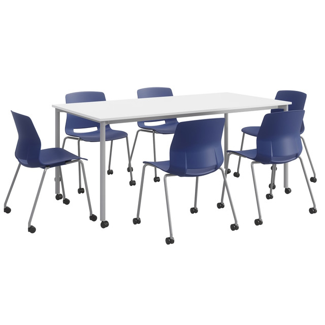 KENTUCKIANA FOAM INC KFI Studios 840031922779  Dailey Table Set With 6 Caster Chairs, White/Gray Table/Navy Chairs