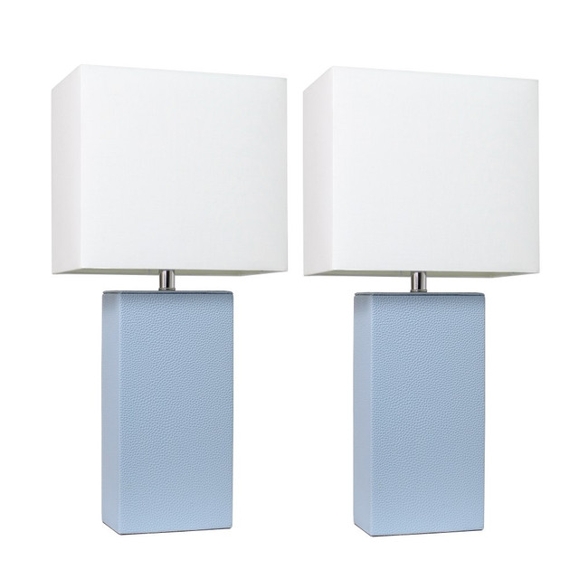 ALL THE RAGES INC Elegant Designs LC2000-PWK-2PK  Modern Leather Table Lamps, 21inH, White Shade/Periwinkle Base, Set Of 2 Lamps