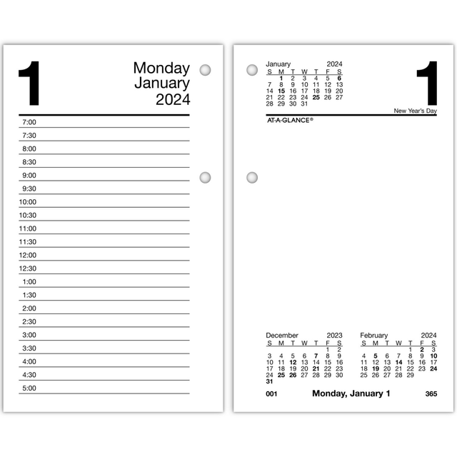 ACCO BRANDS USA, LLC AT-A-GLANCE E717R5024 2024 AT-A-GLANCE Daily Loose-Leaf Desk Calendar Refill, 3-1/2in x 6in, January to December 2024