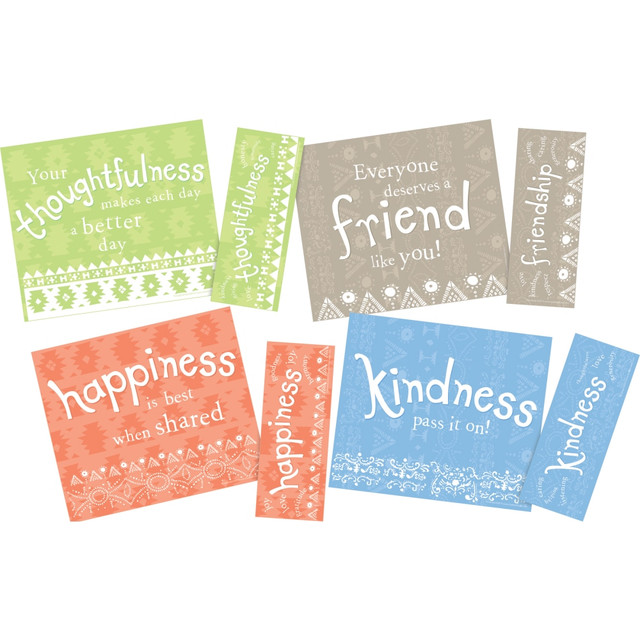 Celebrate positive behavior and student achievements with these thoughtfully designed Awards & BookmarksSets.  Each set includes 120 awards and 120 bookmarks -- 30 each of 4 designs  Thoughtfulness set celebrates student kindness, thoughtfulness, happiness, and friendship  Companion bookmarks can be used over and over by recipients to remind them of their accomplishments  Set includes 120 awards and 120 bookmarks.  There are 30 each of four designs including happiness, friendship, kindness, and thoughtfulness  Awards measure 51/2" x 6-3/4", while the bookmarks measure 51/2" x 1-3/4"