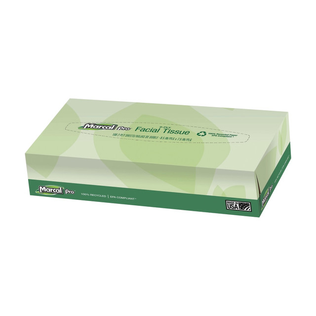MARCAL PAPER MILLS, LLC 2930EA Marcal Pro 2-Ply Facial Tissues, 100% Recycled, White, 100 Tissues Per Box