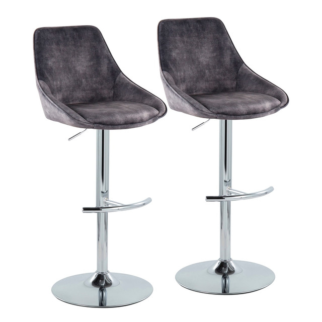 LUMISOURCE, LLC 30496 LumiSource Diana Adjustable Bar Stools With Rounded T Footrests, Velvet, Gray/Chrome, Set Of 2 Stools