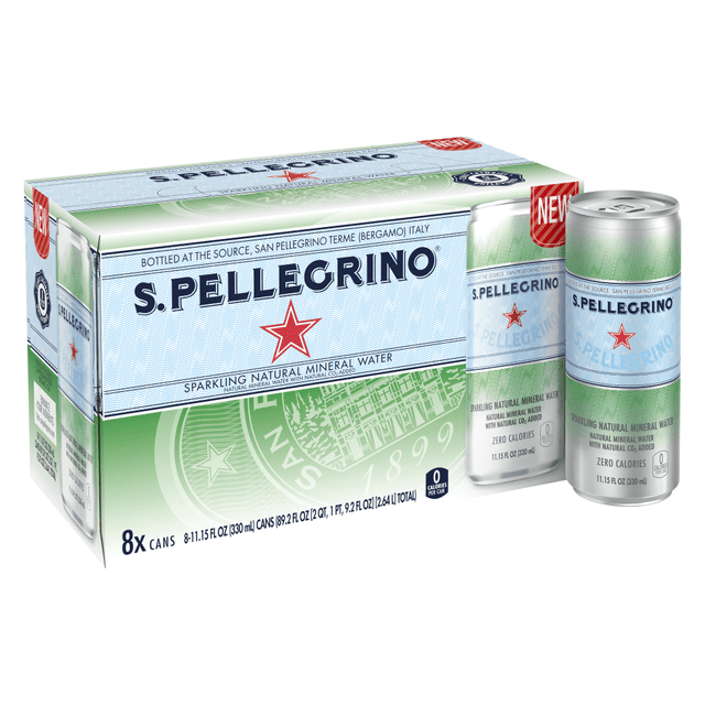 NESTLE WATERS NORTH AMERICA 12372705 San Pellegrino Sparkling Natural Mineral Water, 11.15 Oz, Pack Of 8 Cans