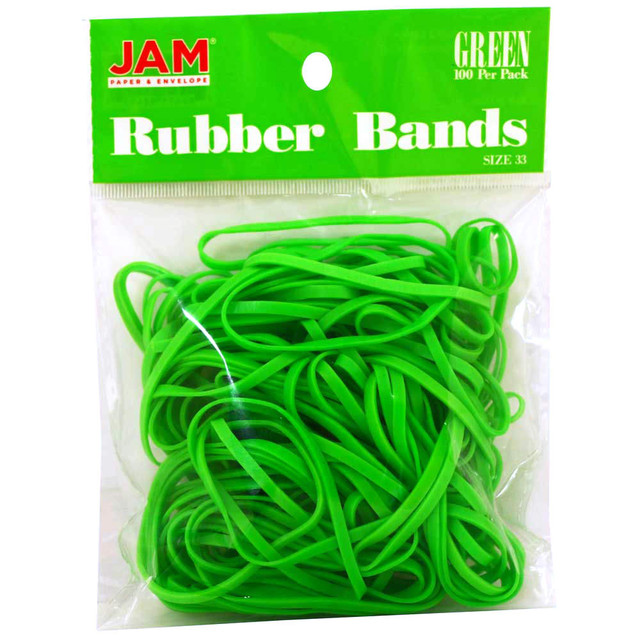 JAM PAPER AND ENVELOPE 333RBGR JAM Paper Rubber Bands, Size 33, Green, Bag Of 100 Rubber Bands