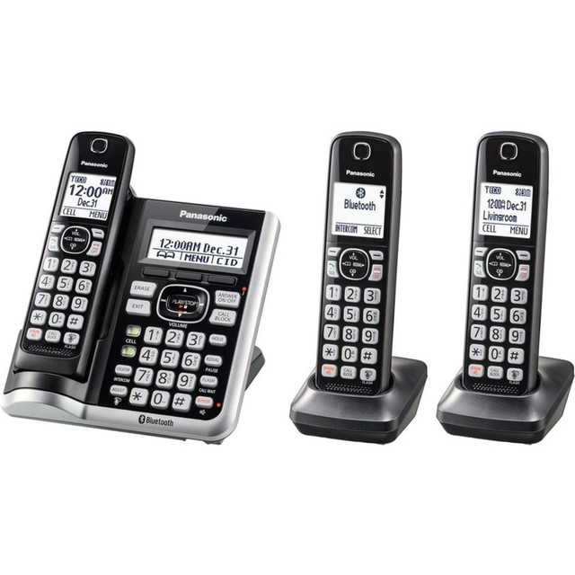 PANASONIC CORP OF NA KX-TGF573S Panasonic Link2Cell DECT 6.0 Cordless Telephone With Answering Machine And Dual Keypad, 3 Handsets, KX-TGF573S