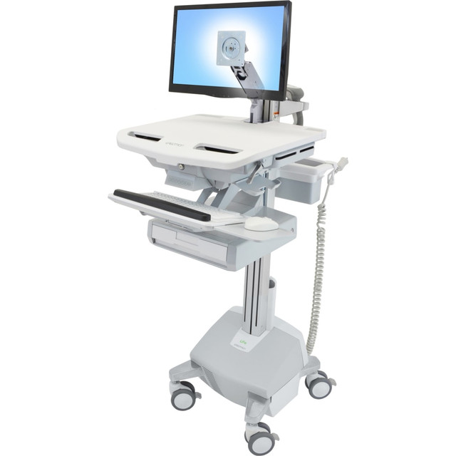 ERGOTRON SV44-1212-1  StyleView Cart with LCD Arm, LiFe Powered, 1 Drawer - 1 Drawer - 33 lb Capacity - 4 Casters - Aluminum, Plastic, Zinc Plated Steel - White, Gray, Polished Aluminum