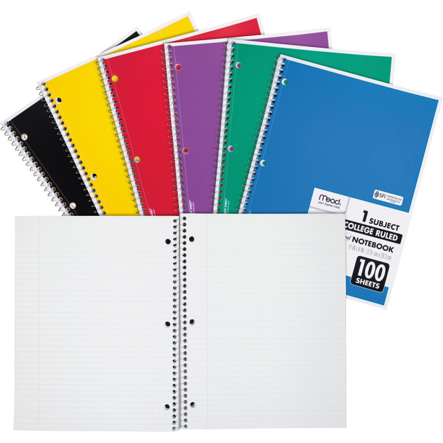 MEADWESTVACO CORP 06622 Mead 3-Hole Spiral Notebook, Letter-Size, 1 Subject, College Rule, Assorted