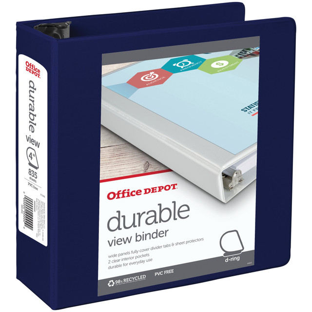 OFFICE DEPOT OD03356  Brand Durable View 3-Ring Binder, 4in D-Rings, Blue