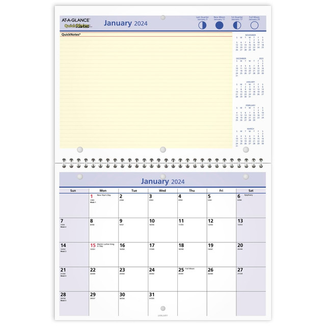 ACCO BRANDS USA, LLC PM502824 2024 AT-A-GLANCE QuickNotes Monthly Desk/Wall Calendar, 11in x 8in, January to December 2024, PM5028