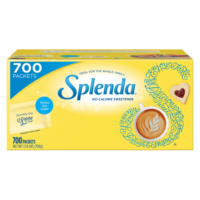 Splenda sweetener is a sugar substitute that has no calories. You can use these no-calorie sweetener packets in any food or beverage.  No unpleasant aftertaste as in other artificial sweeteners.  This sweetener stays sweet, even during cooking and baking.  Provides the same exact sweetness as 2 teaspoons of sugar.  Individual packaging enables easy portability and serving.  Ideal for the whole family and for people with diabetes.  Includes a box of 700 no-calorie sweetener packets.