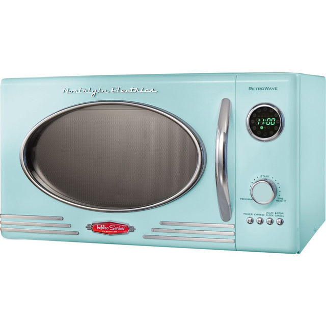 NOSTALGIA PRODUCTS GROUP LLC RMO4AQ Nostalgia Electrics Retro 0.9 Cu Ft 800-Watt Countertop Microwave, Aqua NOSTALGIA PRODUCTS GROUP LLC RMO4AQ Nostalgia Electrics Retro 0.9 Cu Ft 800-Watt Countertop Microwave, Aqua
