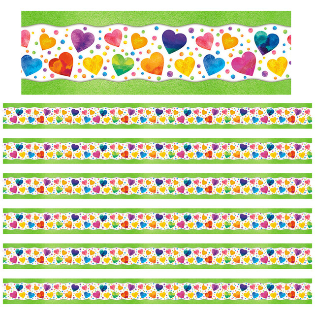 EDUCATORS RESOURCE NST4243-6 North Star Teacher Resources All Around The Board Trimmers, Watercolor Hearts, 43' Per Pack, Set Of 6 Packs