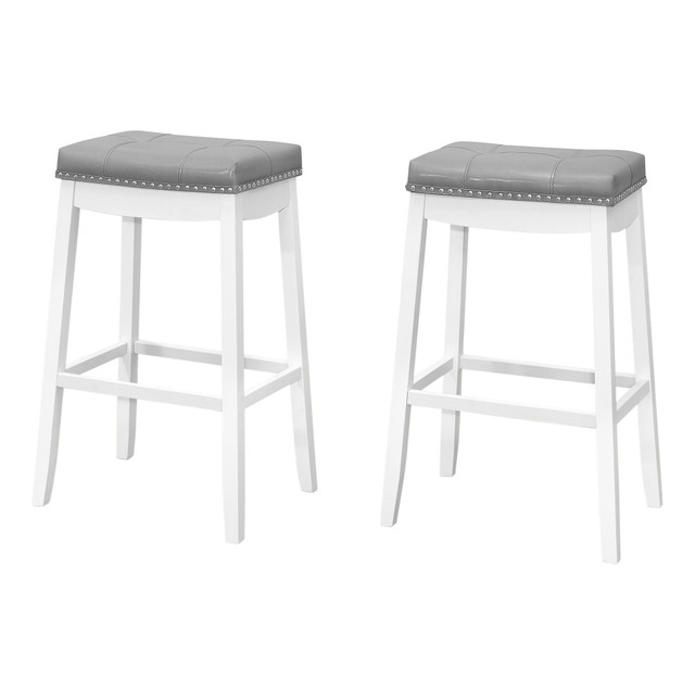 MONARCH SPECIALTIES I 1262  Aspen Faux Leather Barstools, Gray/White, Set Of 2 Barstools