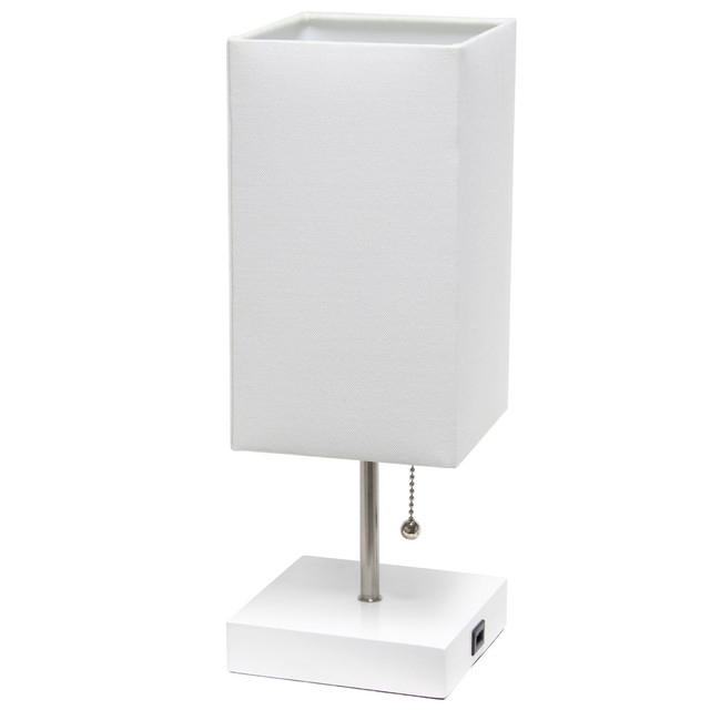 ALL THE RAGES INC Simple Designs LT1088-WOW  Petite Stick Lamp With USB Charging Port, 14-1/4inH, White Base/White Shade