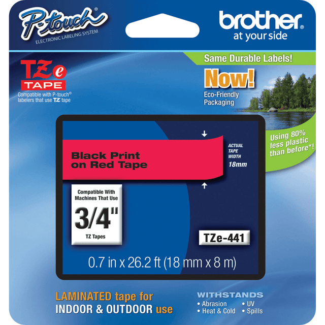 BROTHER INTL CORP TZE-441 Brother TZe-441 Black-On-Red Tape, 0.75in x 26.2ft