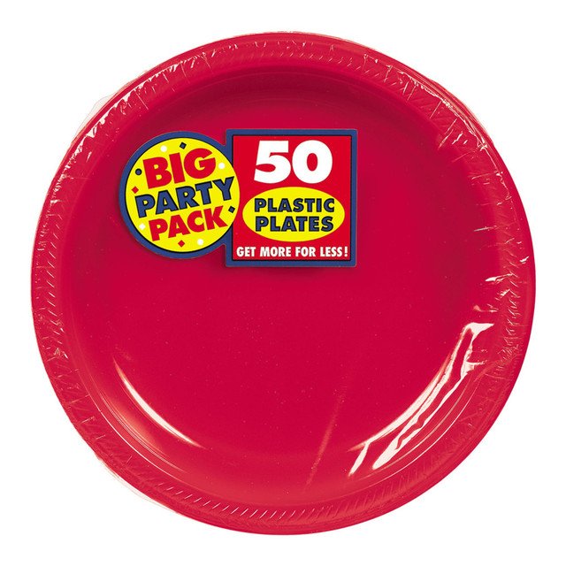 AMSCAN CO INC Amscan 630730.40  Plastic Dessert Plates, 7in, Apple Red, 50 Plates Per Big Party Pack, Set Of 2 Packs