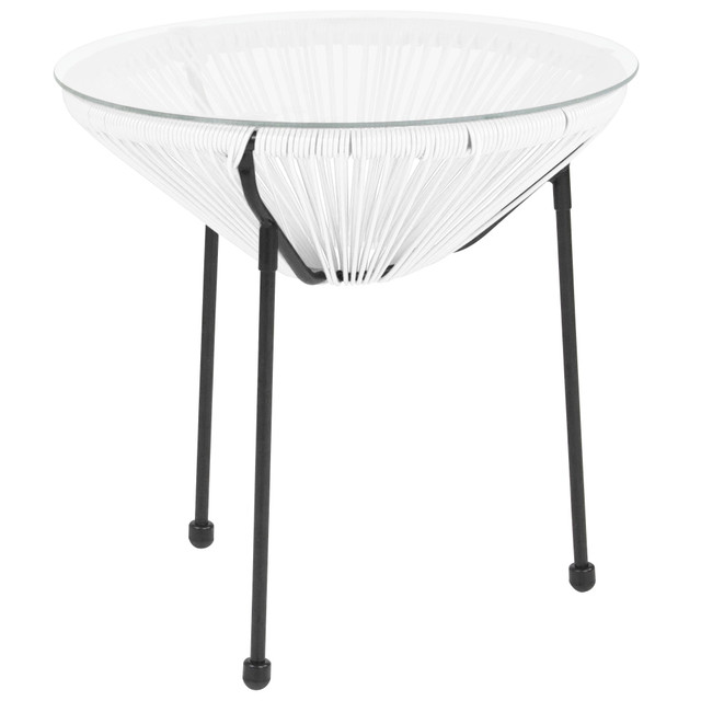 FLASH FURNITURE TLH094TWHITE Rattan Bungee Table With Glass Top, White/Black FLASH FURNITURE TLH094TWHITE Rattan Bungee Table With Glass Top, White/Black