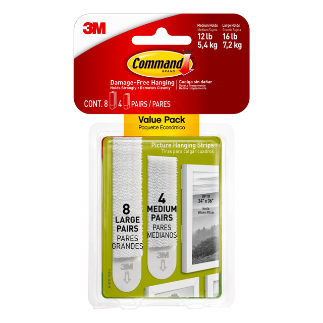 3M CO Command 17209-ES  Medium and Large Picture Hanging Strips, 4-Pairs (8-Medium Command Strips), 8-Pairs (16-Large Command Strips), Damage-Free, White