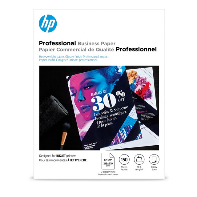 HP INC. Q1987A HP Professional Q1987A Business Printer Paper, Glossy White, Letter (8.5in x 11in), 150 Sheets Per Pack, 48 Lb, 97 Brightness