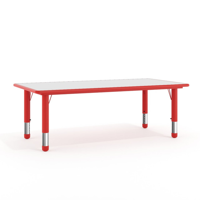 Use this durable activity table in your busy classroom or at home. The table can seat up to 6 children comfortably, allowing for group work and collaboration.  Welded steel frame provides stability.  Durable, 1in-thick laminate tabletop can seat up to 6 children comfortably.  Corners are rounded for added safety.  Adjustable steel legs allow you to raise or lower the height of the table as needed by 9in.  Plastic glides prevent accidental damage to floors.  Recommended for children up to age 7.  Weight capacity tested to support 220 lb.