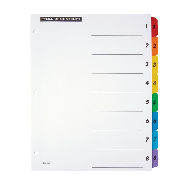 OFFICE DEPOT 3585414709 Brand Table Of Contents Customizable Index With Preprinted Tabs, Multicolor, Numbered 1-8, Pack Of 6 Sets OFFICE DEPOT 3585414709 Brand Table Of Contents Customizable Index With Preprinted Tabs, Multicolor, Numbered 1-8, Pack Of 6 Sets