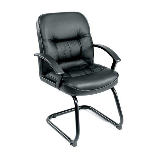 NORSTAR OFFICE PRODUCTS INC. B7309 Boss Office Products Overstuffed LeatherPlus Bonded Leather Guest Chair, Black