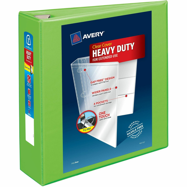 AVERY PRODUCTS CORPORATION 79779 Avery Heavy-Duty View 3-Ring Binder With Locking One-Touch EZD Rings, 3in D-Rings, 39% Recycled, Chartreuse AVERY PRODUCTS CORPORATION 79779 Avery Heavy-Duty View 3-Ring Binder With Locking One-Touch EZD Rings, 3in D-Rings, 39% Recycled, Chartreuse