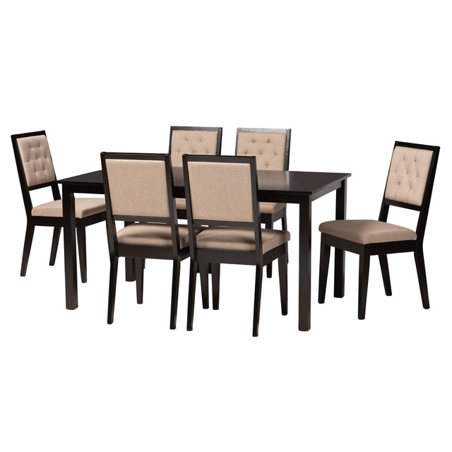 WHOLESALE INTERIORS, INC. 2721-12144-10519 Baxton Studio Suvi 7-Piece Dining Set, Sand/Dark Brown WHOLESALE INTERIORS, INC. 2721-12144-10519 Baxton Studio Suvi 7-Piece Dining Set, Sand/Dark Brown
