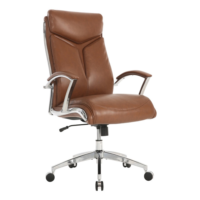 OFFICE DEPOT 2171-BW Realspace Modern Comfort Verismo Bonded Leather High-Back Executive Chair, Brown/Chrome, BIFMA Compliant