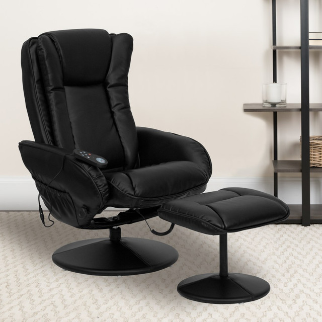 FLASH FURNITURE BT7672MASSGEBK Multi-Position Heated Massage Recliner With Ottoman, Black FLASH FURNITURE BT7672MASSGEBK Multi-Position Heated Massage Recliner With Ottoman, Black