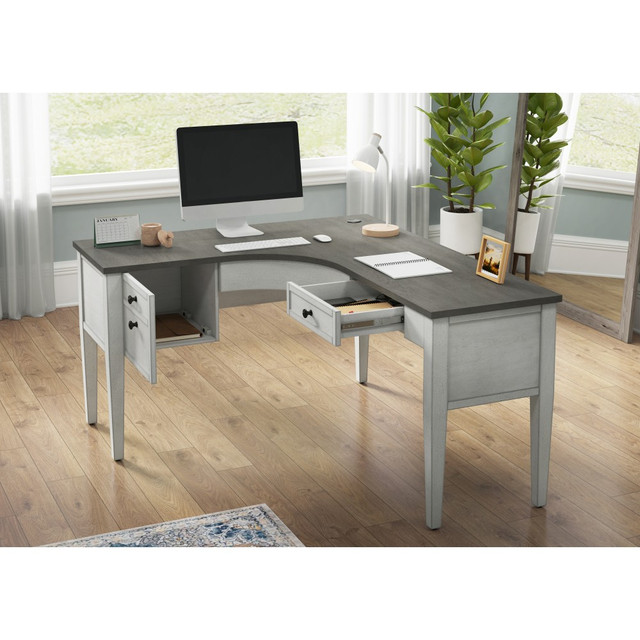 WHALEN FURNITURE MANUFACTURING INC. OD-LA60LD Whalen Lagron 60inW Wood L-Shaped Corner Desk, Arctic White/Shadow Gray