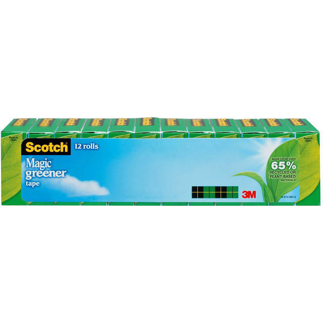 3M CO 81212P Scotch Greener Magic Tape, Invisible, 3/4 in x 900 in, 12 Tape Rolls, Home Office and School Supplies