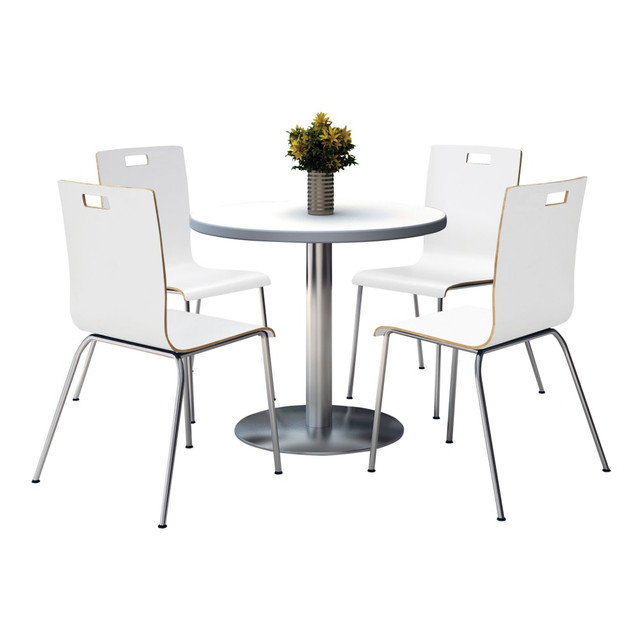 KFI FURNITURE, LLC 810389024968 KFI Studios Jive Round Pedestal Table With 4 Stacking Chairs, 29inH x 36inW x 36inD, White/Crisp Linen