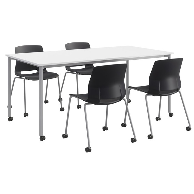 KENTUCKIANA FOAM INC 840031923790 KFI Studios Dailey Table And 4 Chairs, With Caster, White/Silver Table, Black/Silver Chairs