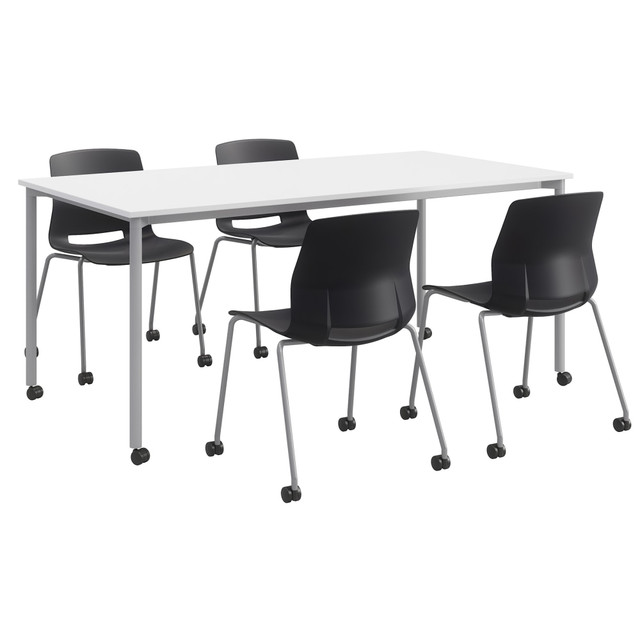 KENTUCKIANA FOAM INC KFI Studios 840031923790  Dailey Table And 4 Chairs, With Caster, White/Silver Table, Black/Silver Chairs