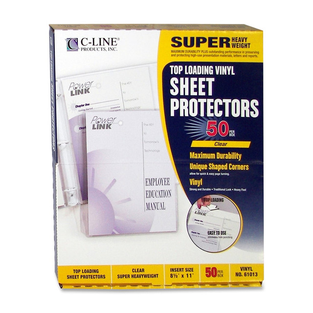 C-LINE PRODUCTS, INC. 61013 C-Line Vinyl Top-Loading Sheet Protectors, 8 1/2in x 11in, Box Of 50 C-LINE PRODUCTS, INC. 61013 C-Line Vinyl Top-Loading Sheet Protectors, 8 1/2in x 11in, Box Of 50